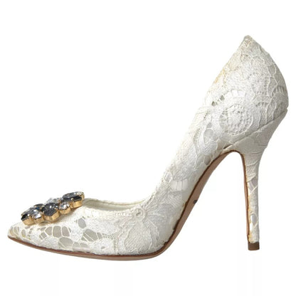 Dolce & Gabbana White Taormina Lace Crystal Heel Pumps Shoes Dolce & Gabbana