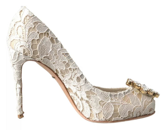 Dolce & Gabbana White Taormina Lace Crystal Heels Pumps Shoes Dolce & Gabbana