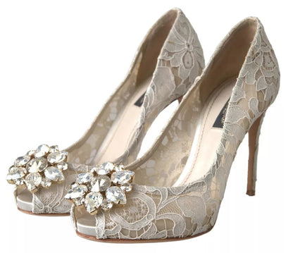 Dolce & Gabbana White Taormina Lace Crystal Heels Pumps Shoes Dolce & Gabbana