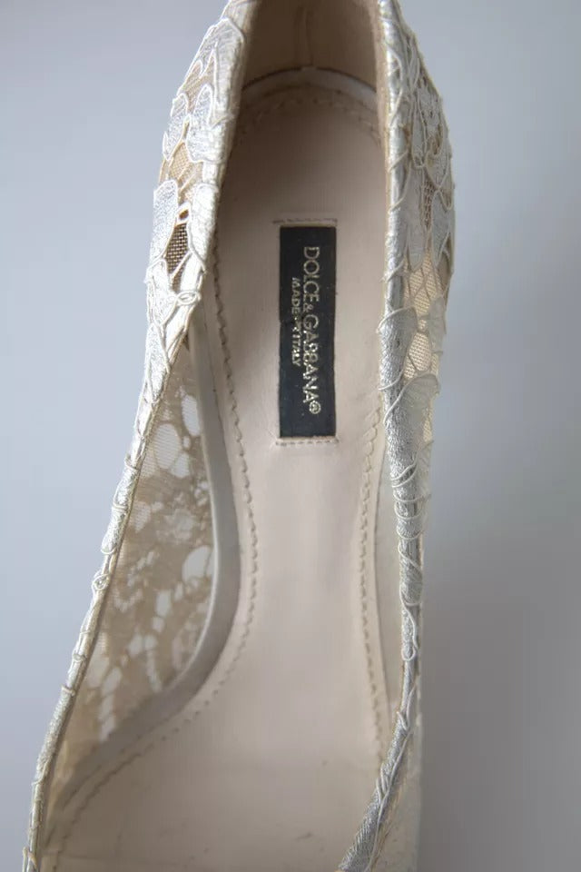 Dolce & Gabbana White Taormina Lace Crystal Heels Pumps Shoes Dolce & Gabbana