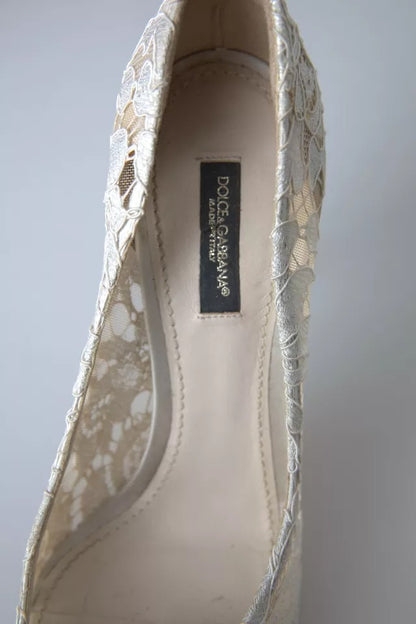 Dolce & Gabbana White Taormina Lace Crystal Heels Pumps Shoes Dolce & Gabbana