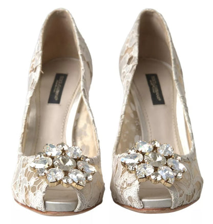 Dolce & Gabbana White Taormina Lace Crystal Heels Pumps Shoes Dolce & Gabbana