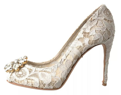 Dolce & Gabbana White Taormina Lace Crystal Heels Pumps Shoes Dolce & Gabbana