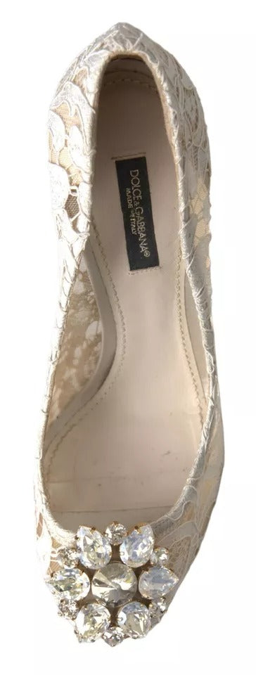 Dolce & Gabbana White Taormina Lace Crystal Heels Pumps Shoes Dolce & Gabbana