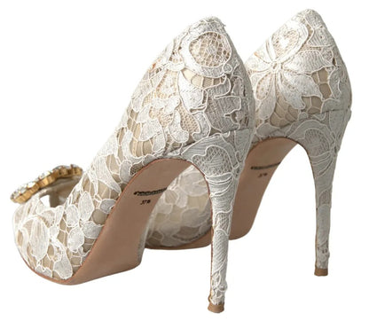 Dolce & Gabbana White Taormina Lace Crystal Heels Pumps Shoes Dolce & Gabbana