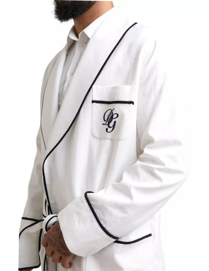 Dolce & Gabbana White Linen Belted Robe DG Logo Sleepwear Dolce & Gabbana