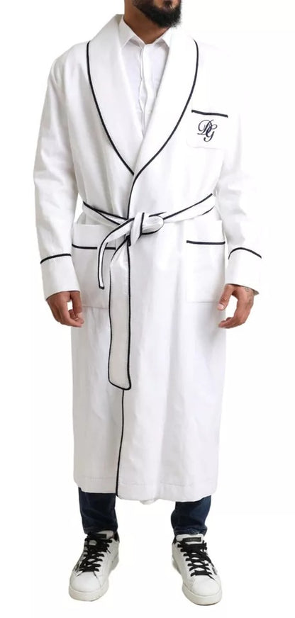 Dolce & Gabbana White Linen Belted Robe DG Logo Sleepwear Dolce & Gabbana