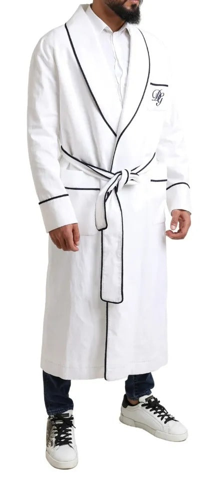 Dolce & Gabbana White Linen Belted Robe DG Logo Sleepwear Dolce & Gabbana