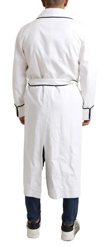 Dolce & Gabbana White Linen Belted Robe DG Logo Sleepwear Dolce & Gabbana