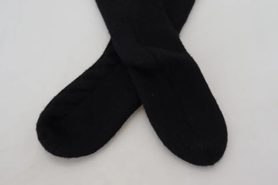 Dolce & Gabbana Black Wool Knit Calf Long Women Accessory Socks Dolce & Gabbana