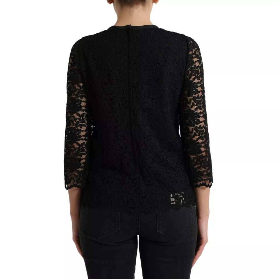 Dolce & Gabbana Black Floral Lace Blouse T-shirt Staff Top Dolce & Gabbana