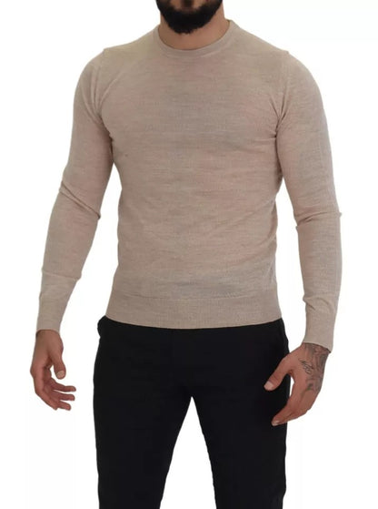 Dolce & Gabbana Beige Virgin Wool Crew Neck Pullover Sweater Dolce & Gabbana