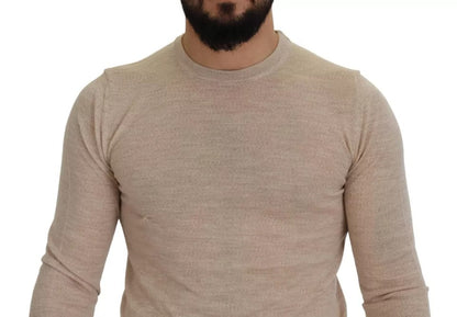 Dolce & Gabbana Beige Virgin Wool Crew Neck Pullover Sweater Dolce & Gabbana