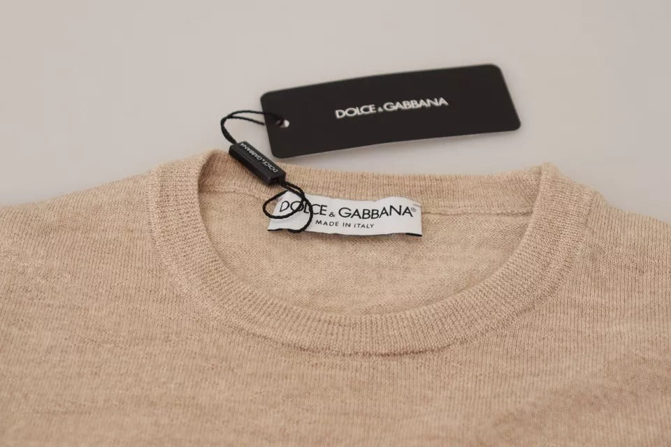 Dolce & Gabbana Beige Virgin Wool Crew Neck Pullover Sweater Dolce & Gabbana