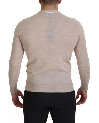 Dolce & Gabbana Beige Virgin Wool Crew Neck Pullover Sweater Dolce & Gabbana