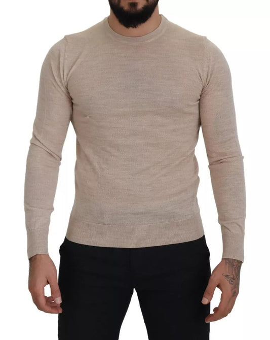 Dolce & Gabbana Beige Virgin Wool Crew Neck Pullover Sweater Dolce & Gabbana