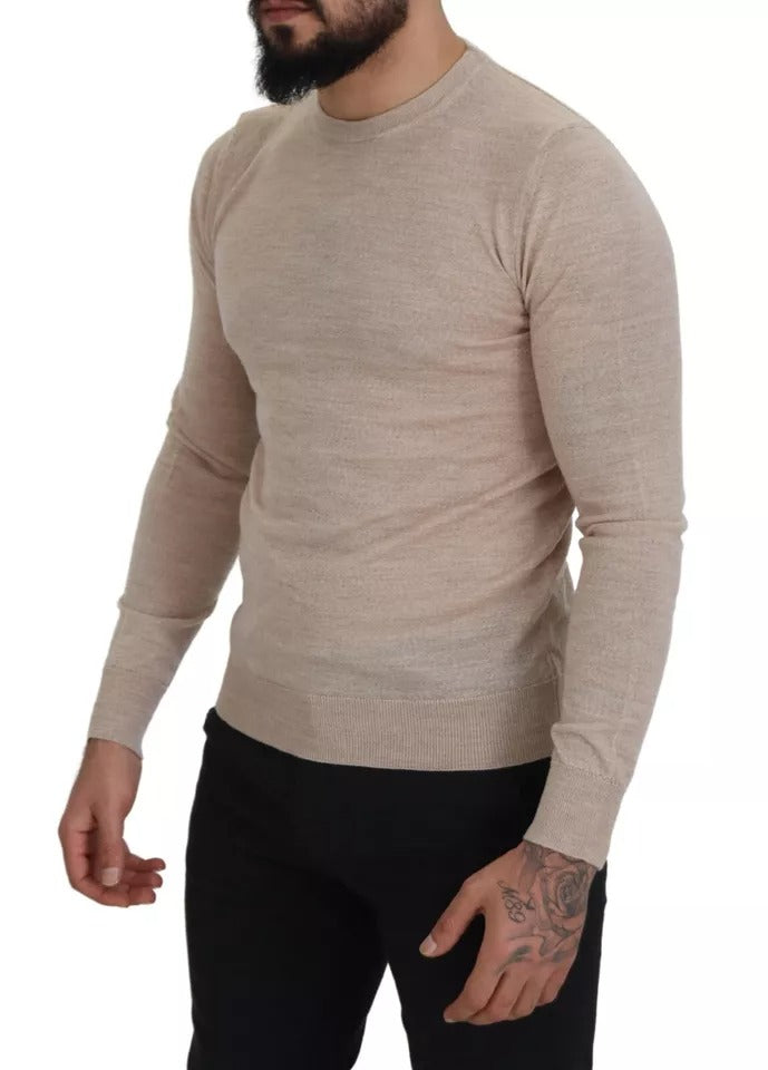 Dolce & Gabbana Beige Virgin Wool Crew Neck Pullover Sweater