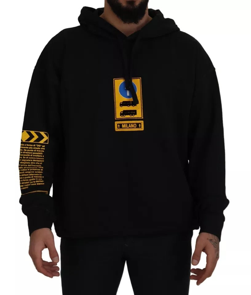 Dolce & Gabbana Black Cotton Logo Hooded Sweatshirt Sweater Dolce & Gabbana