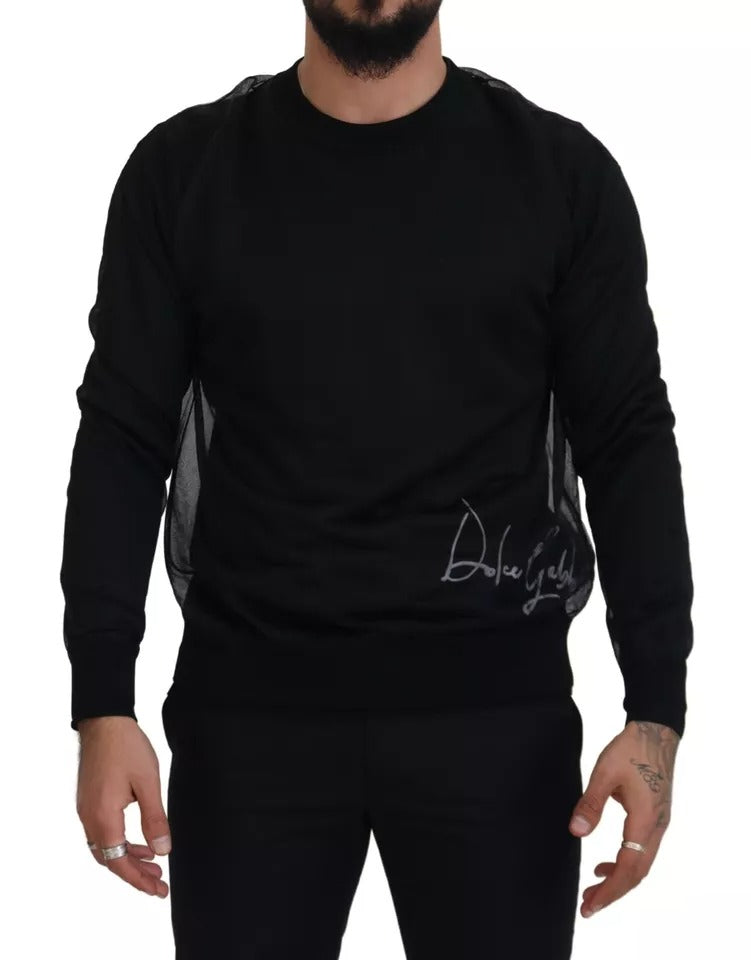 Dolce & Gabbana Black Polyester Crewneck Men Pullover Sweater Dolce & Gabbana