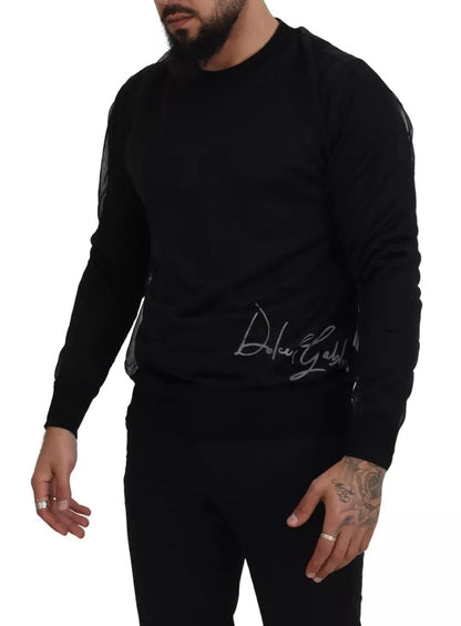 Dolce & Gabbana Black Polyester Crewneck Men Pullover Sweater Dolce & Gabbana