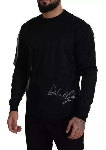 Dolce & Gabbana Black Polyester Logo Men Pullover Sweater Dolce & Gabbana