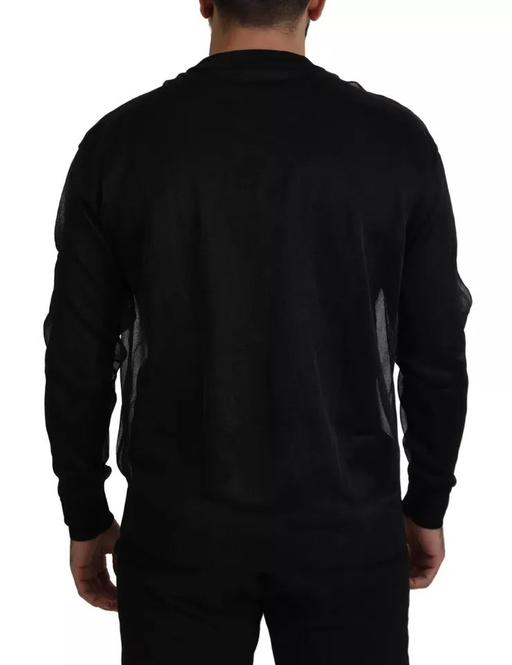 Dolce & Gabbana Black Polyester Logo Men Pullover Sweater Dolce & Gabbana