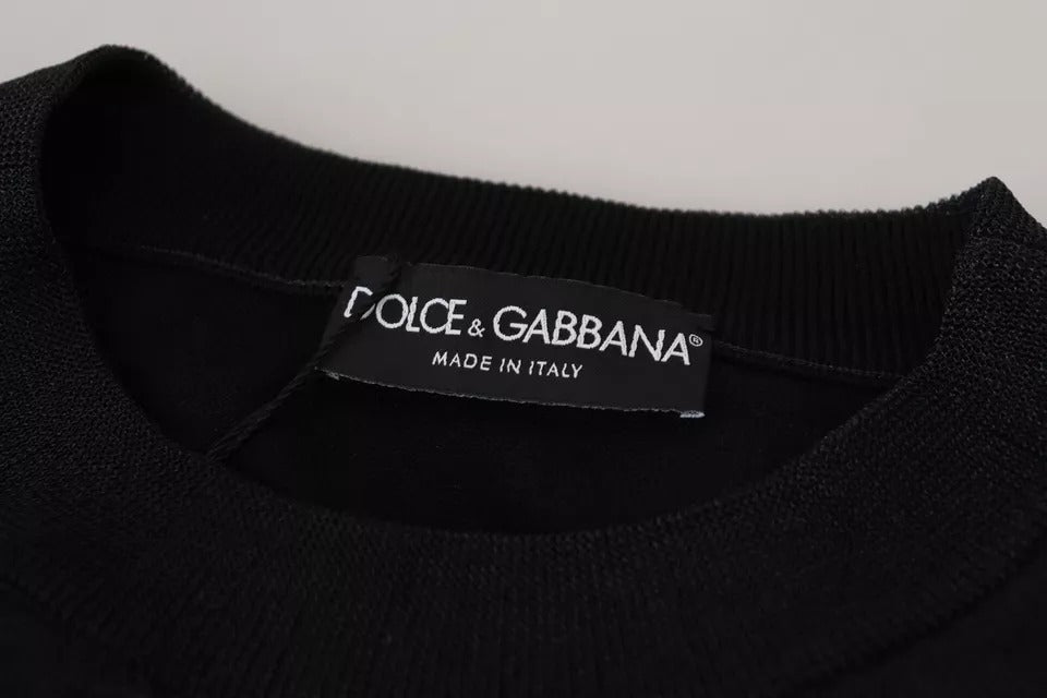 Dolce & Gabbana Black Polyester Logo Men Pullover Sweater Dolce & Gabbana