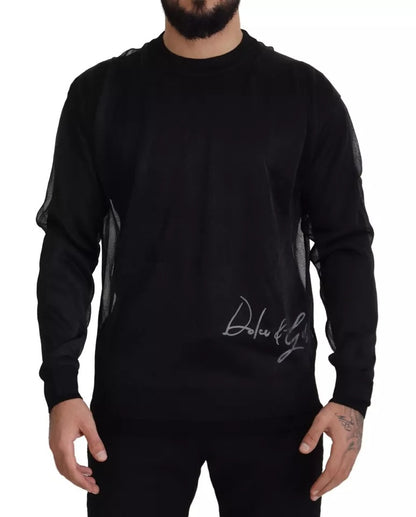 Dolce & Gabbana Black Polyester Logo Men Pullover Sweater Dolce & Gabbana