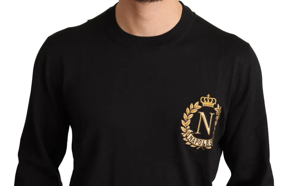 Dolce & Gabbana Black Wool Silk Napoleon Gold Sweater Dolce & Gabbana