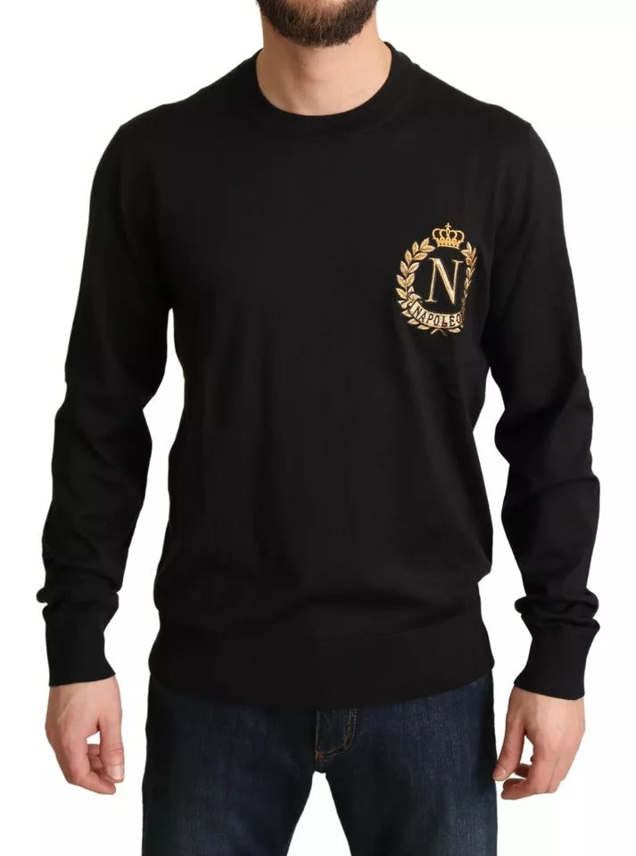 Dolce & Gabbana Black Wool Silk Napoleon Gold Sweater Dolce & Gabbana