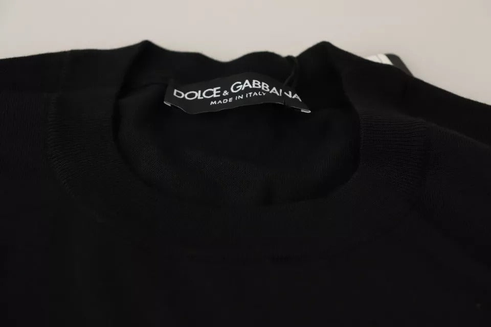 Dolce & Gabbana Black Wool Silk Napoleon Gold Sweater Dolce & Gabbana