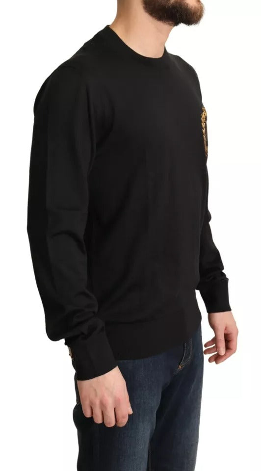 Dolce & Gabbana Black Wool Silk Napoleon Gold Sweater Dolce & Gabbana