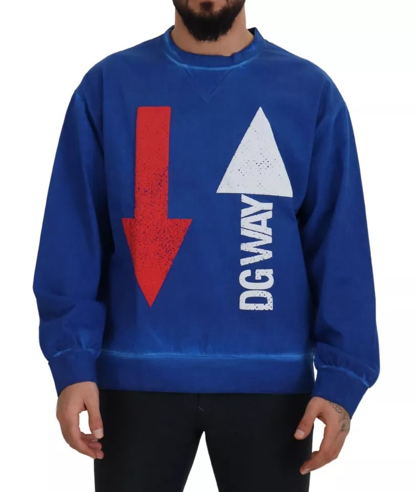 Dolce & Gabbana Blue DGWAY Cotton Crewneck Pullover Sweater Dolce & Gabbana