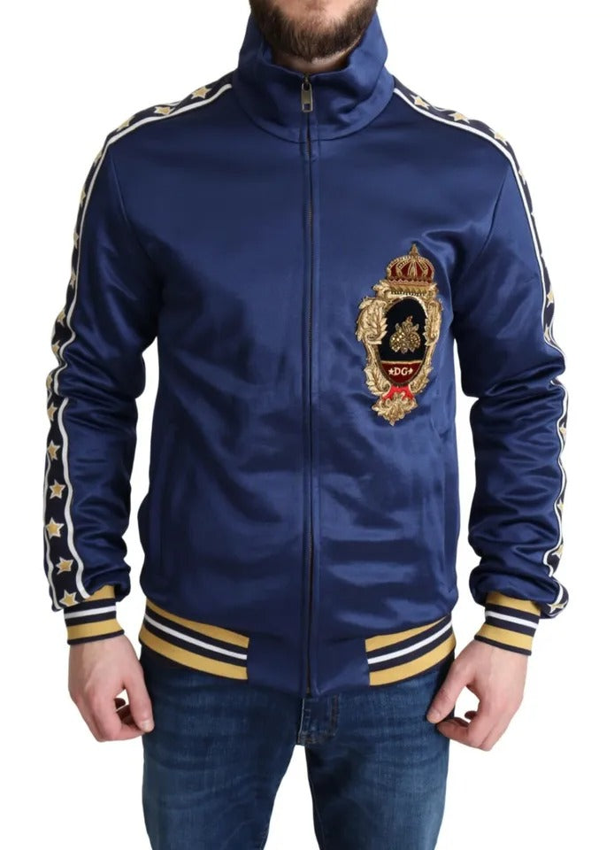 Dolce & Gabbana Blue Heraldic Patch Striped King Bee Sweater Dolce & Gabbana