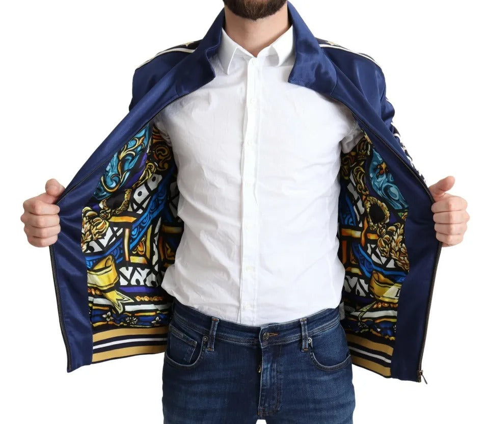 Dolce & Gabbana Blue Heraldic Patch Striped King Bee Sweater Dolce & Gabbana