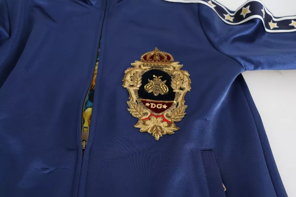 Dolce & Gabbana Blue Heraldic Patch Striped King Bee Sweater Dolce & Gabbana