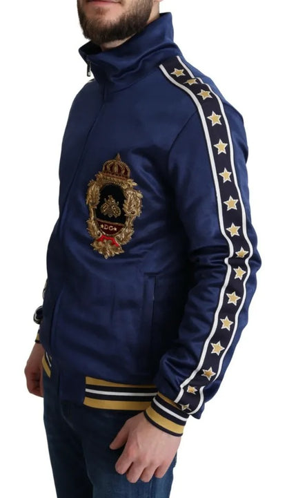 Dolce & Gabbana Blue Heraldic Patch Striped King Bee Sweater Dolce & Gabbana