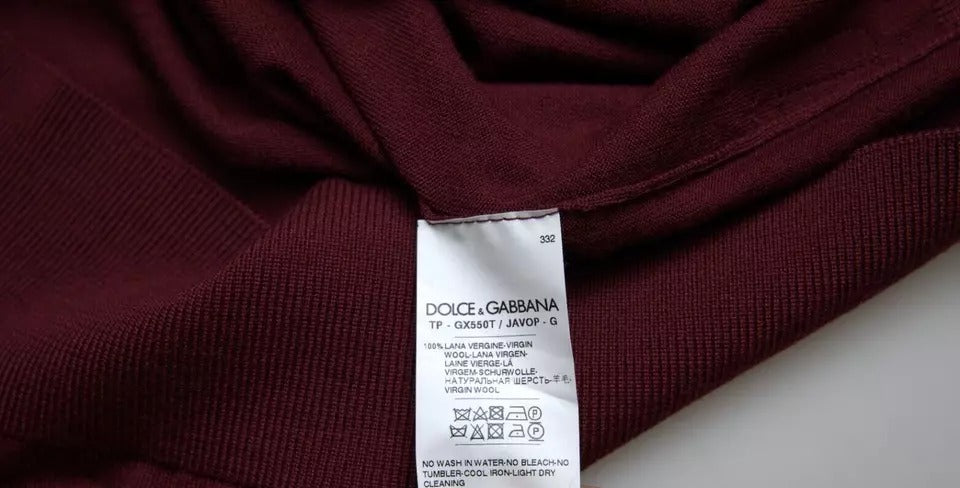 Dolce & Gabbana Bordeaux Wool Knit Crew Neck Pullover Sweater Dolce & Gabbana