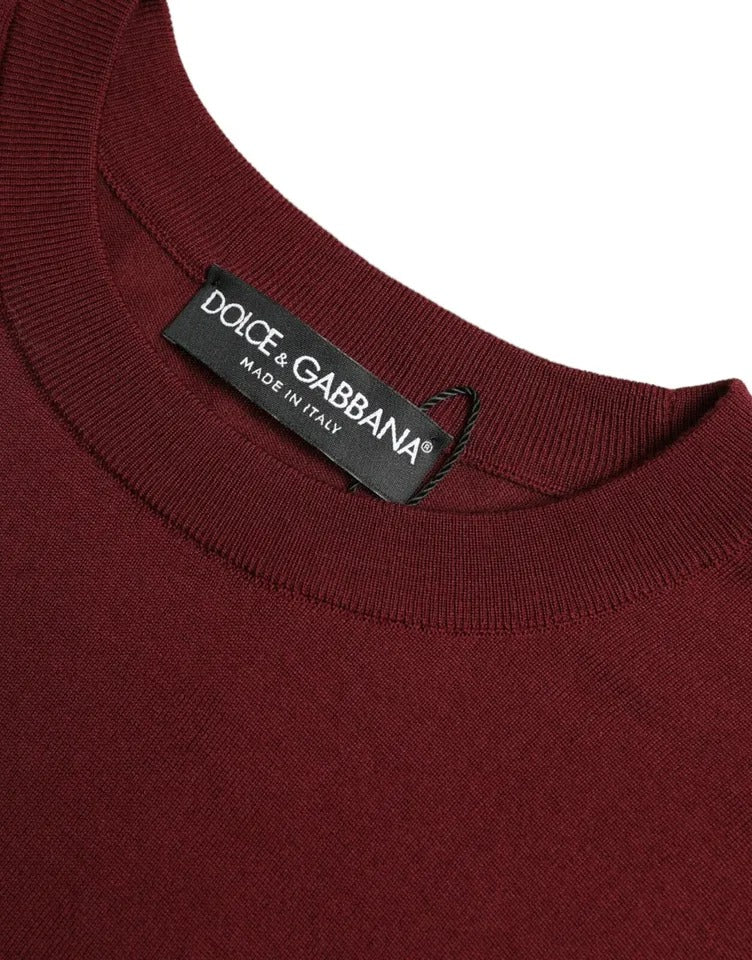 Dolce & Gabbana Bordeaux Wool Knit Crew Neck Pullover Sweater Dolce & Gabbana