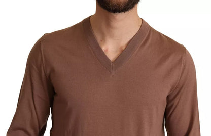 Dolce & Gabbana Brown Silk Cashmere Pullover Sweater Dolce & Gabbana