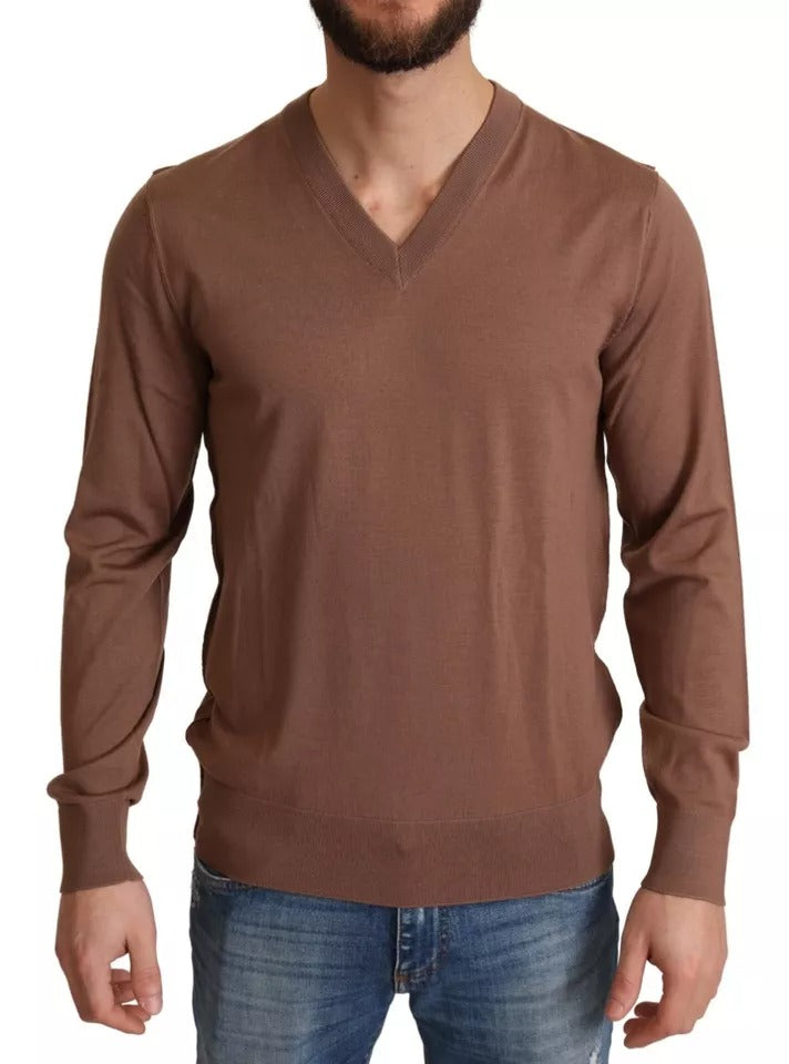 Dolce & Gabbana Brown Silk Cashmere Pullover Sweater Dolce & Gabbana