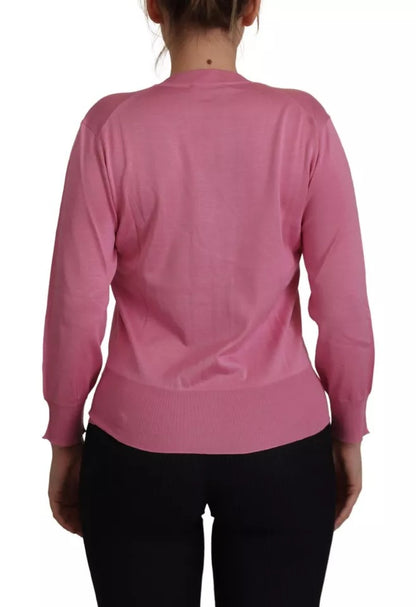 Dolce & Gabbana Pink 100% Silk Button Down Cardigan Sweater Dolce & Gabbana