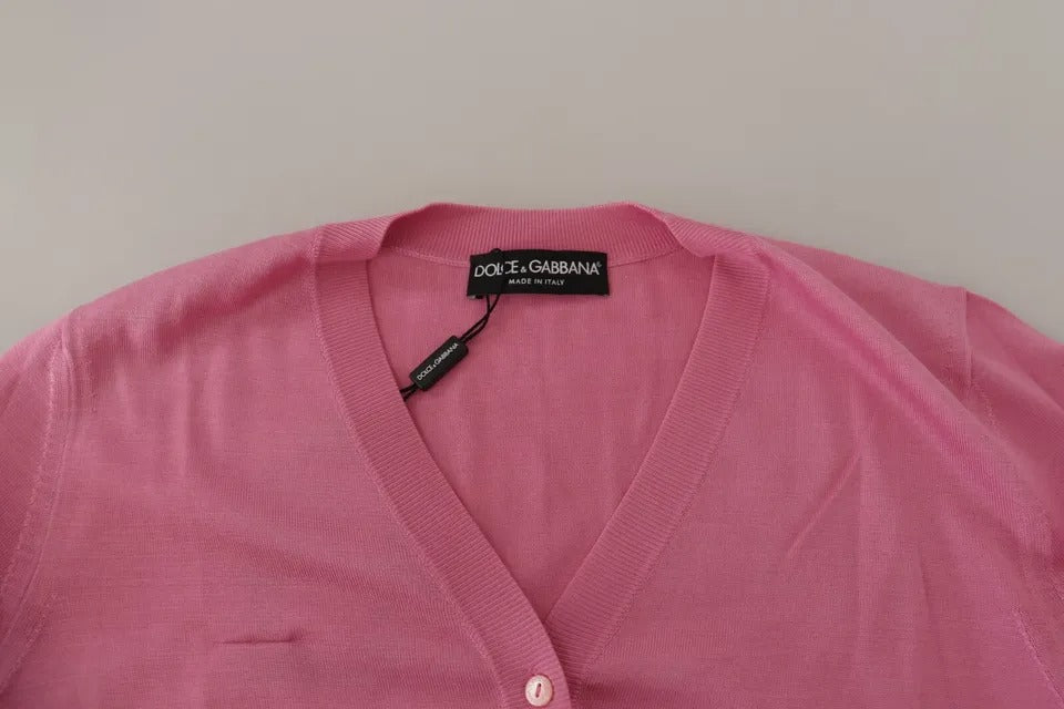 Dolce & Gabbana Pink 100% Silk Button Down Cardigan Sweater Dolce & Gabbana