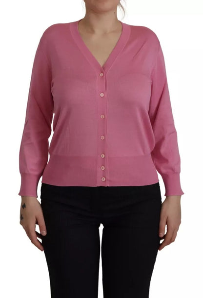 Dolce & Gabbana Pink 100% Silk Button Down Cardigan Sweater Dolce & Gabbana