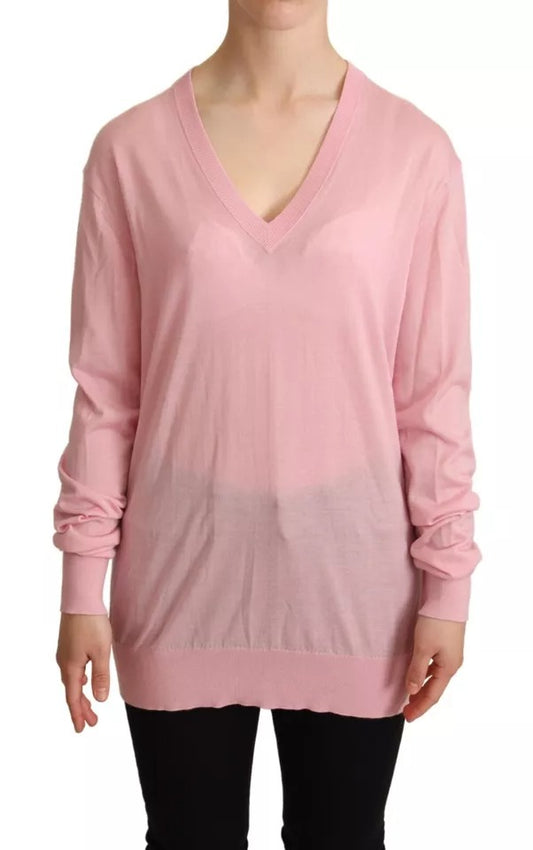 Dolce & Gabbana Pink V-neck Women Pullover Cashmere Sweater Dolce & Gabbana