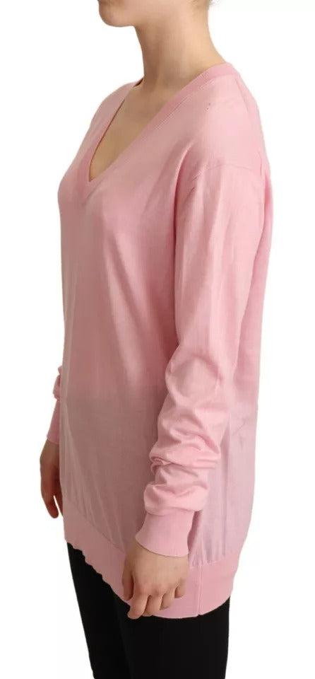 Dolce & Gabbana Pink V-neck Women Pullover Cashmere Sweater Dolce & Gabbana