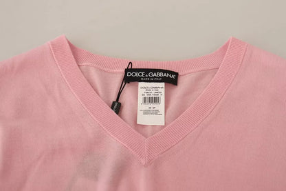 Dolce & Gabbana Pink V-neck Women Pullover Cashmere Sweater Dolce & Gabbana