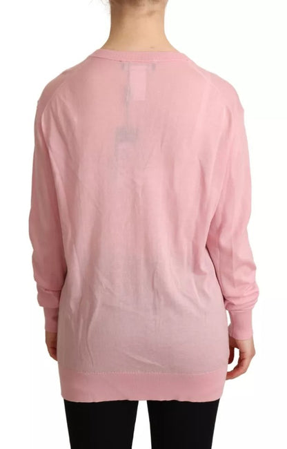 Dolce & Gabbana Pink V-neck Women Pullover Cashmere Sweater Dolce & Gabbana