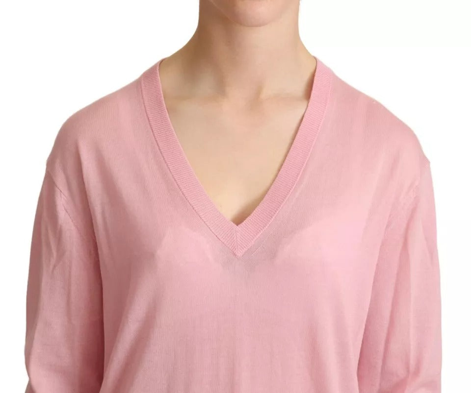 Dolce & Gabbana Pink V-neck Women Pullover Cashmere Sweater Dolce & Gabbana