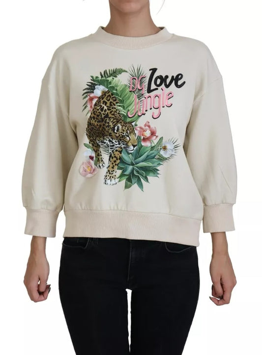 Dolce & Gabbana Beige Jungle Printed Pullover Cotton Sweater Dolce & Gabbana